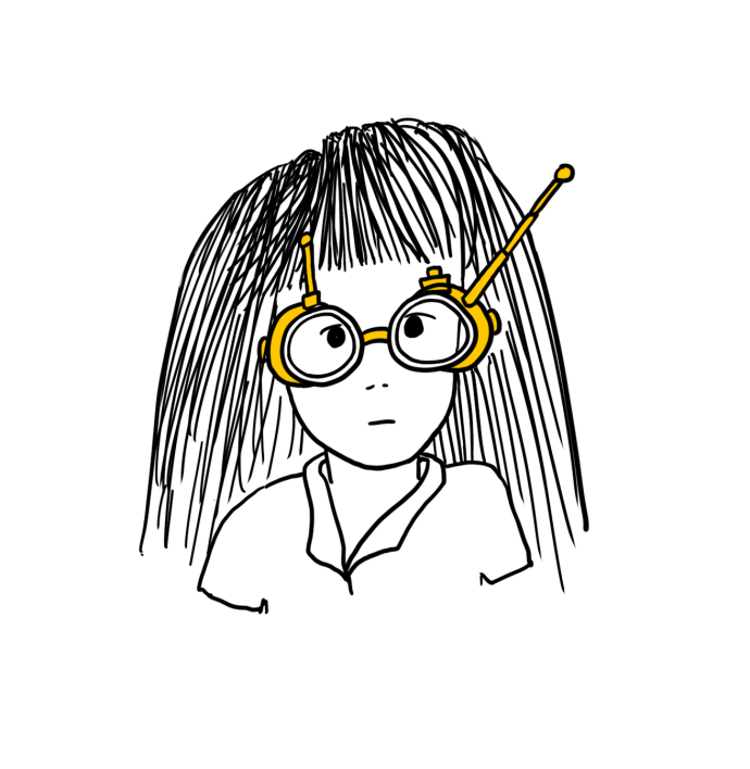 Girl wearing inventor goggles over her eyes