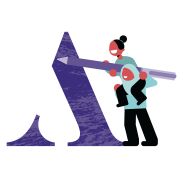 Cartoon of the Artsmark logo being drawn by two young people