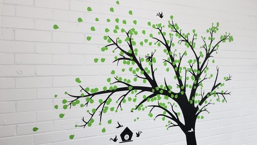 A tree painted onto a white wall 