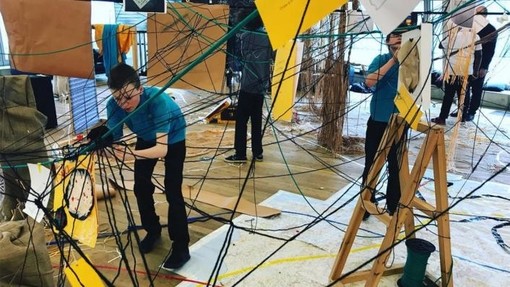 Pupils from Thomas Tallis school working on a structural project at Tate gallery