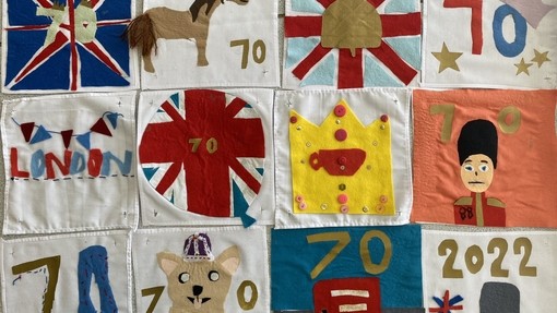 A variety of different hand-sown creations to celebrate the Platinum Jubilee. They're made using felt and include Union Jacks, crowns and the number 70. 